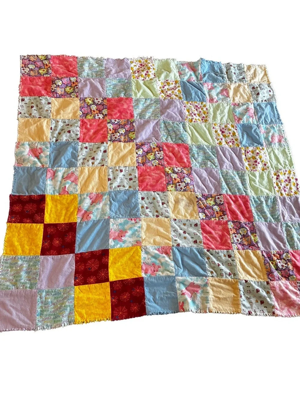 Handmade Charlotte’s Web Inspired Rag Quilt Throw 59x63 Pastel - Stain